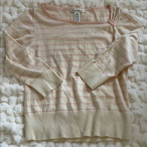 Gently worn BR 3/4 sleeve extra fine merino Italian wool cream & pink sweater.